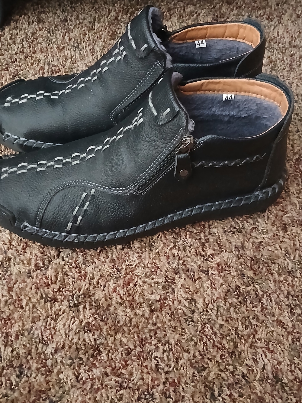 Black Leather Men’s Zip-Top Casual Boots - Picture 2 of 5
